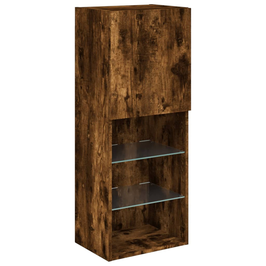 6-Delige Tv-Wandmeubelset Met Led Bewerkt Hout Gerookt eiken
