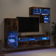 Tv-wandmeubelset 6-delig bewerkt hout gerookt eiken