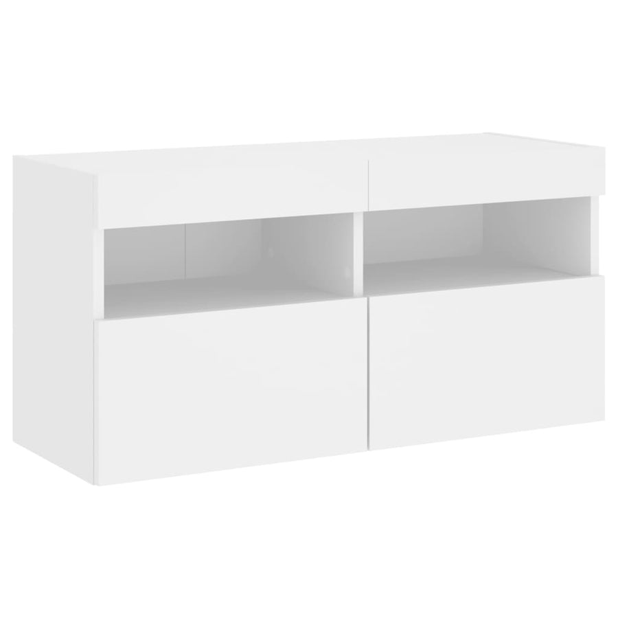 5-Delige Tv-Wandmeubelset Met Led-Verlichting Bewerkt Hout Wit