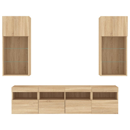 5-Delige Tv-Wandmeubelset Met Led Bewerkt Hout Sonoma Eiken