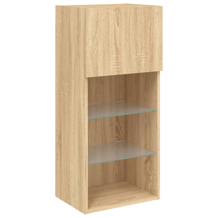 5-Delige Tv-Wandmeubelset Met Led Bewerkt Hout Sonoma Eiken