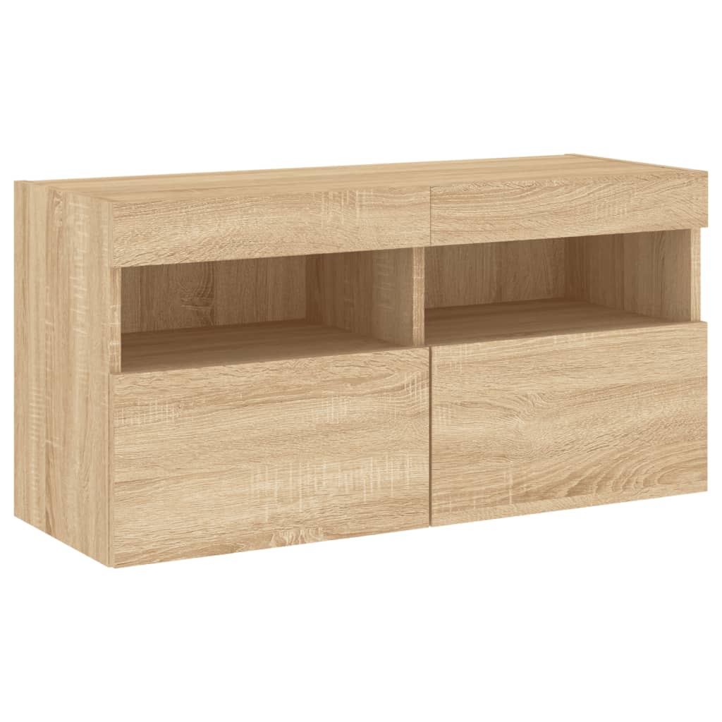 5-Delige Tv-Wandmeubelset Met Led Bewerkt Hout Sonoma Eiken