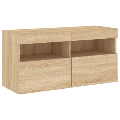 5-Delige Tv-Wandmeubelset Met Led Bewerkt Hout Sonoma Eiken