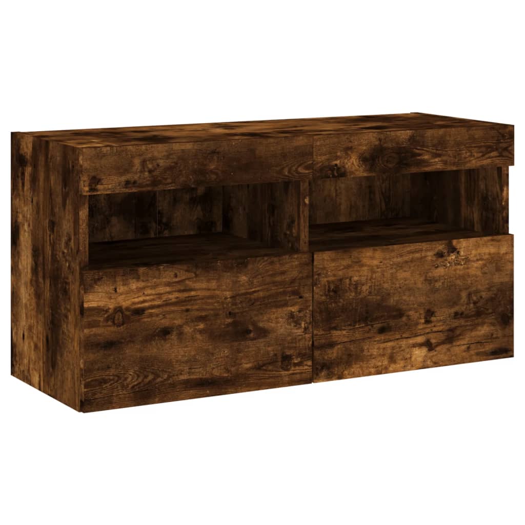 5-Delige Tv-Wandmeubelset Met Led Bewerkt Hout Gerookt eiken