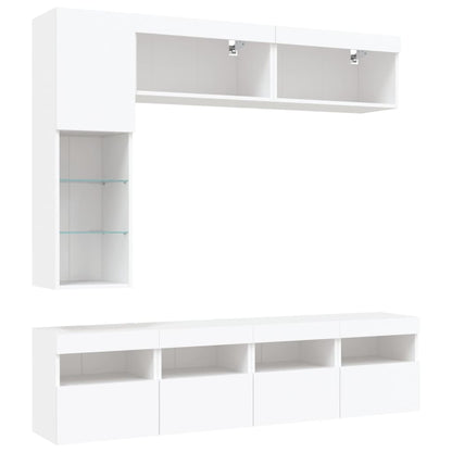 7-Delige Tv-Wandmeubelset Met Led-Verlichting Wit