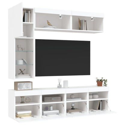 7-Delige Tv-Wandmeubelset Met Led-Verlichting Wit