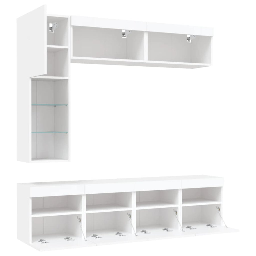 7-Delige Tv-Wandmeubelset Met Led-Verlichting Wit
