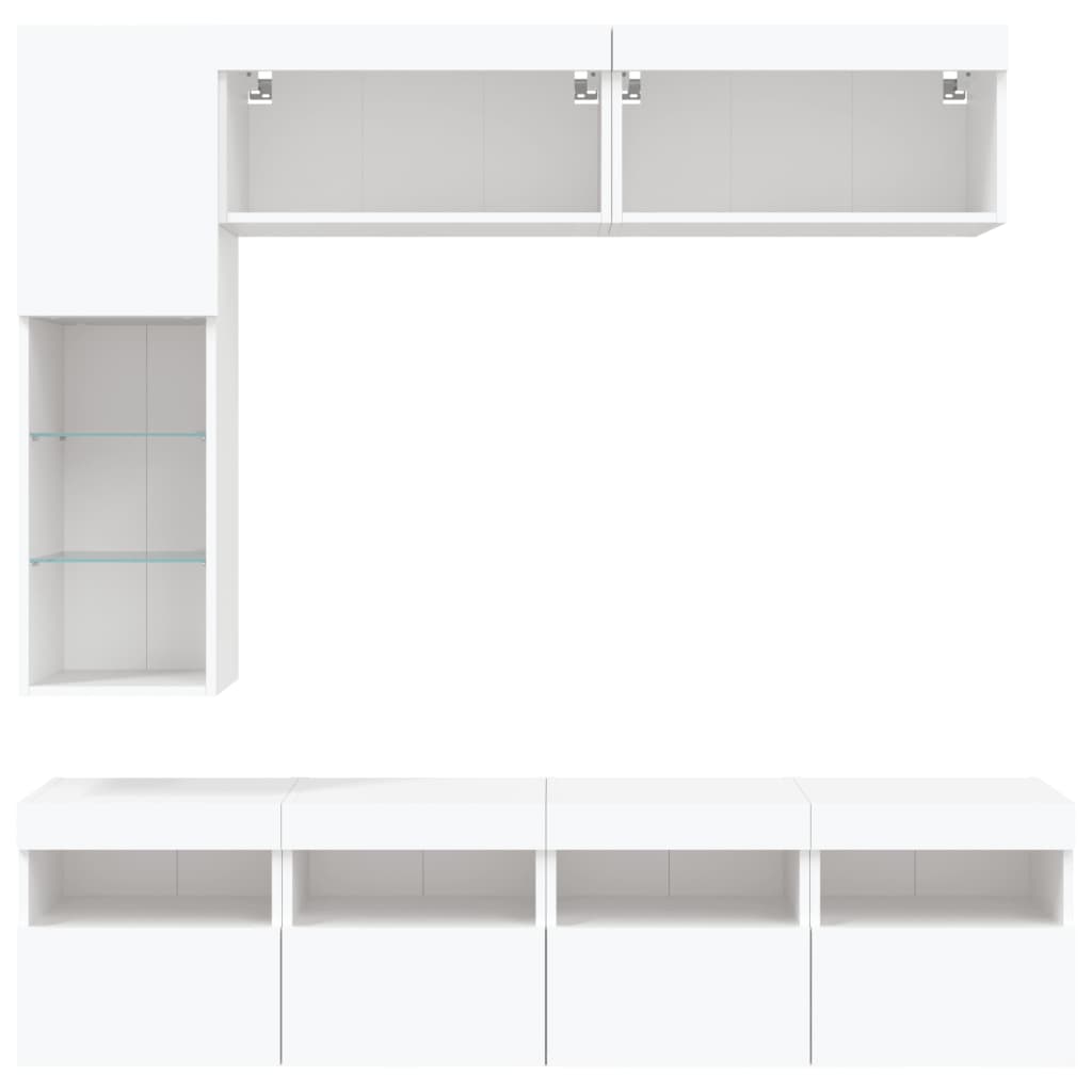 7-Delige Tv-Wandmeubelset Met Led-Verlichting Wit