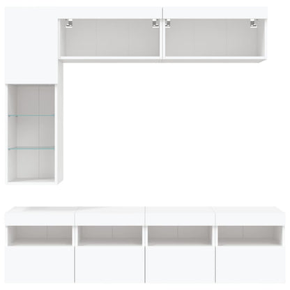 7-Delige Tv-Wandmeubelset Met Led-Verlichting Wit