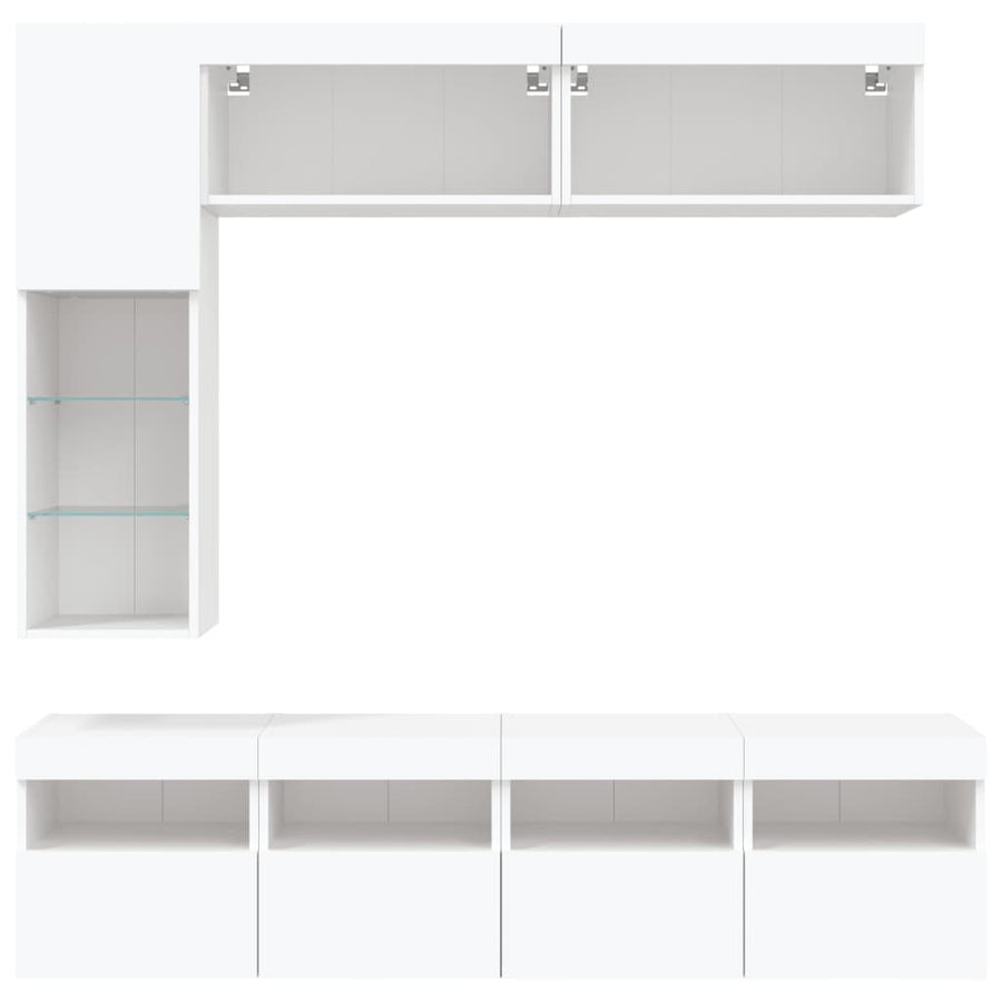 7-Delige Tv-Wandmeubelset Met Led-Verlichting Wit