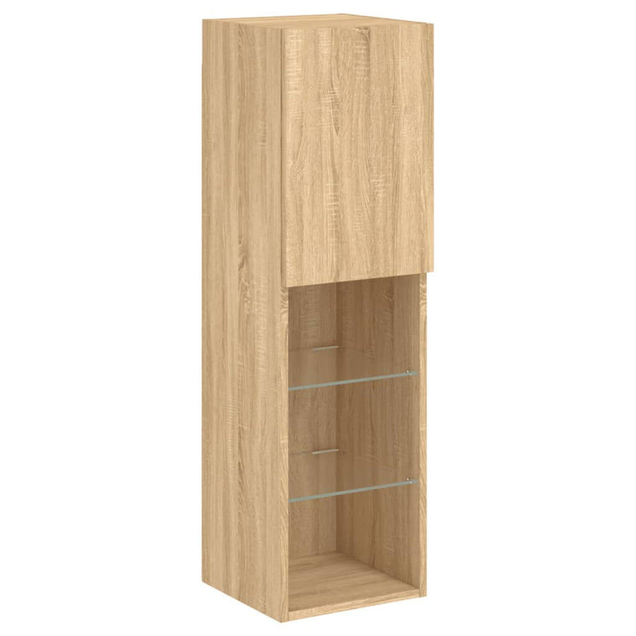 7-Delige Tv-Wandmeubelset Met Led-Verlichting Sonoma Eikenkleur