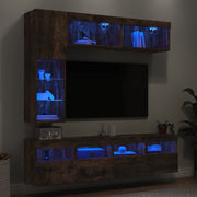 Tv-wandmeubelset 7-delig gerookt eiken met led
