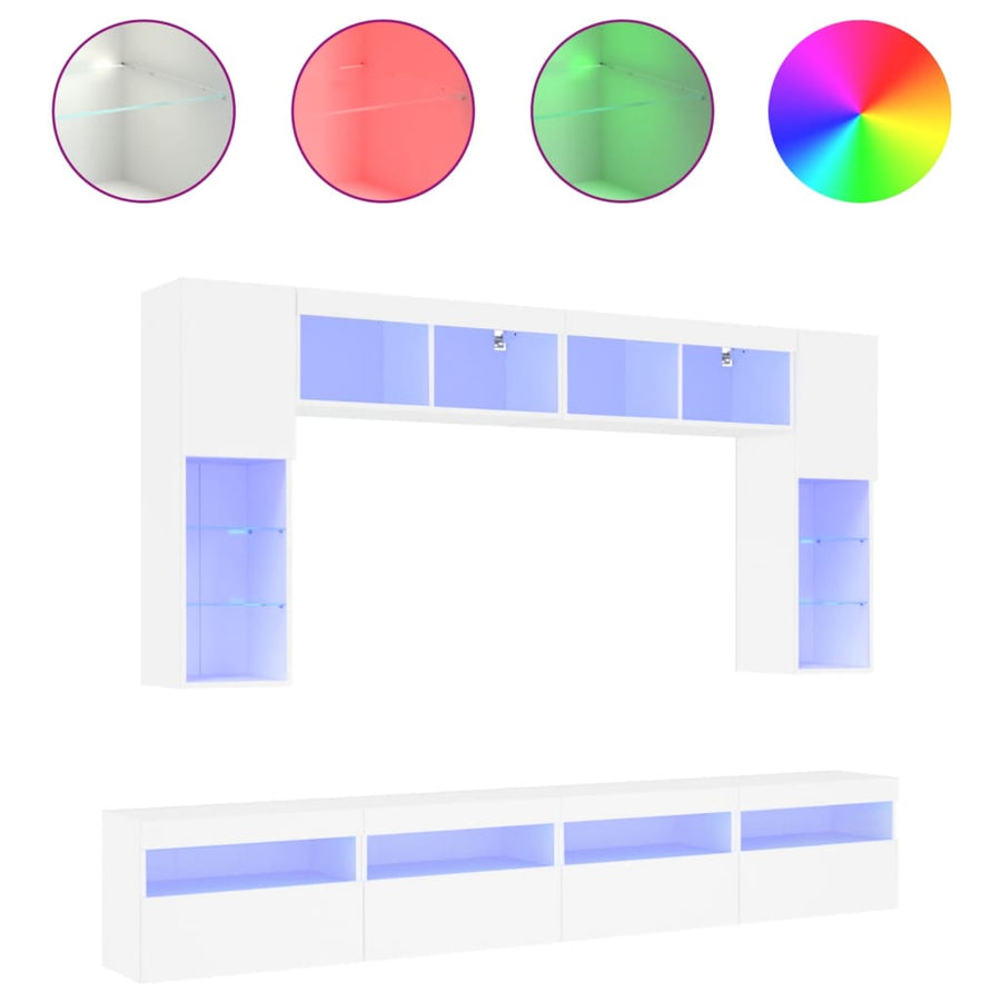 8-Delige Tv-Wandmeubelset Met Led-Verlichting Wit