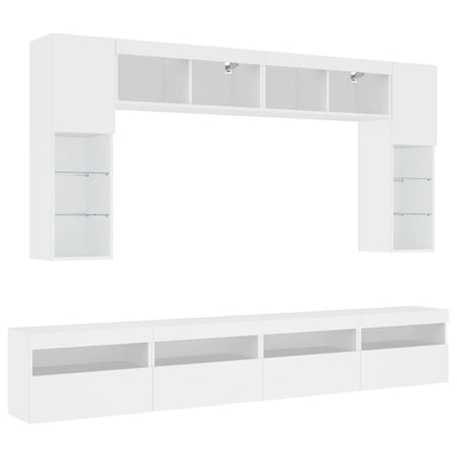 8-Delige Tv-Wandmeubelset Met Led-Verlichting Wit
