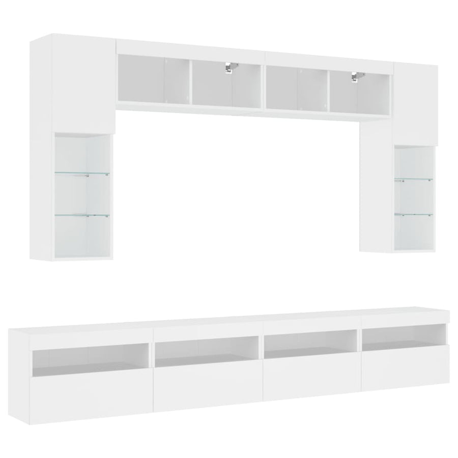 8-Delige Tv-Wandmeubelset Met Led-Verlichting Wit