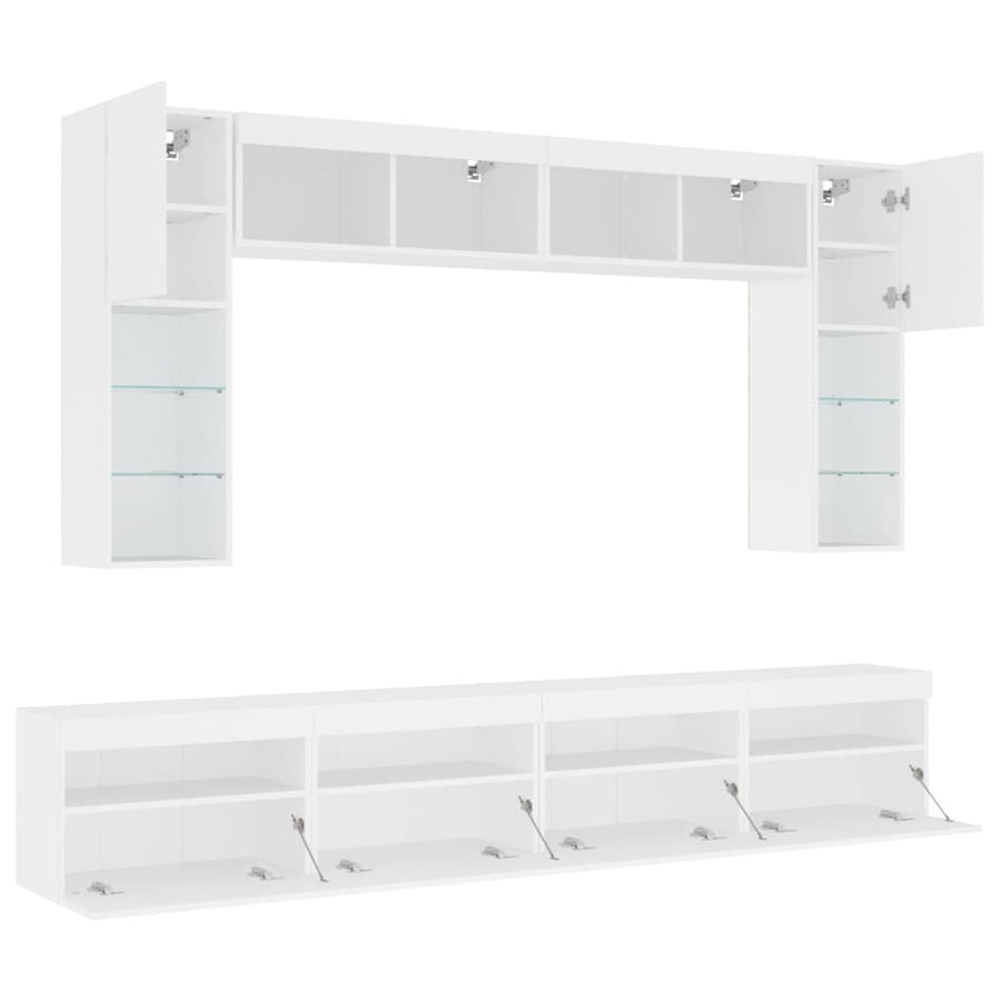 8-Delige Tv-Wandmeubelset Met Led-Verlichting Wit