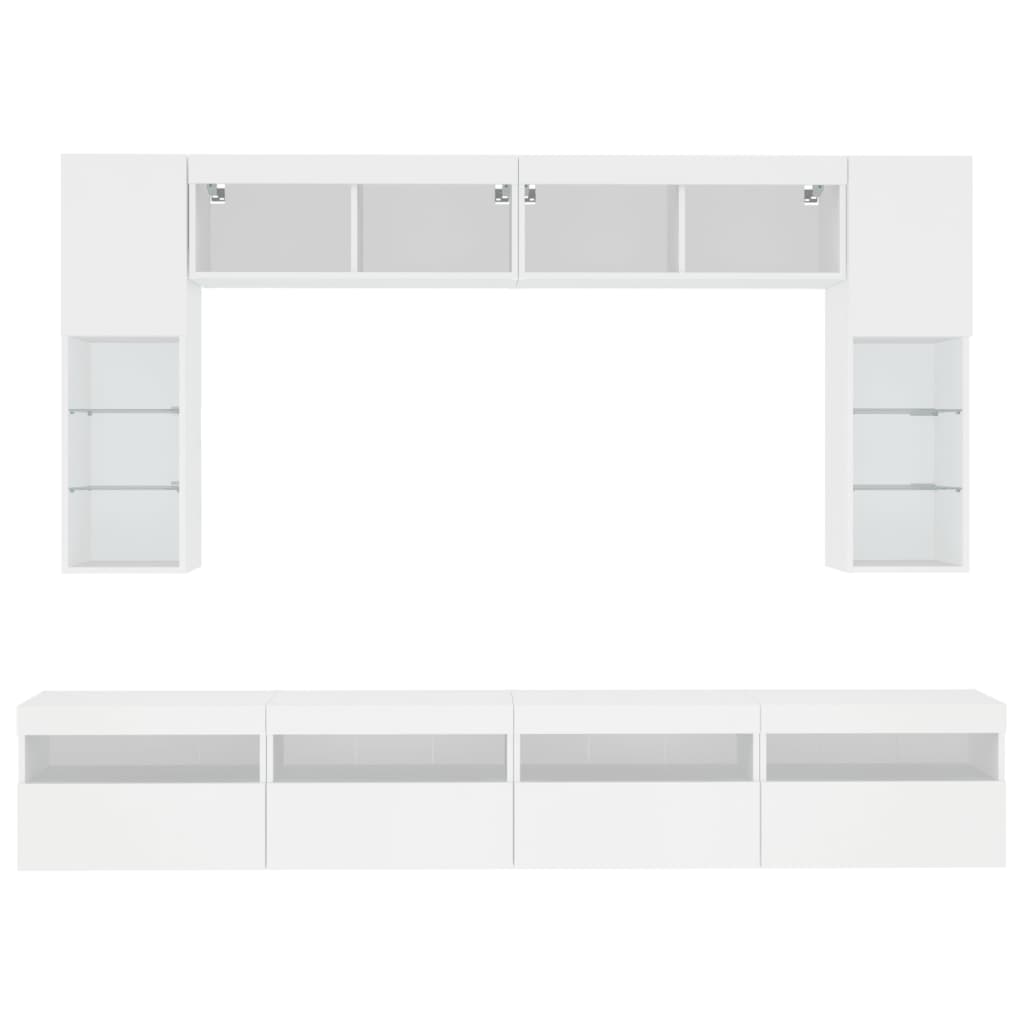 8-Delige Tv-Wandmeubelset Met Led-Verlichting Wit