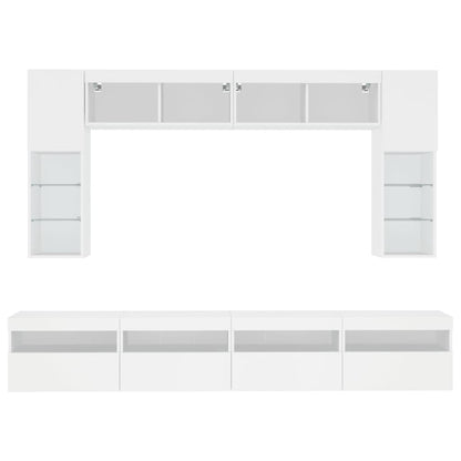 8-Delige Tv-Wandmeubelset Met Led-Verlichting Wit