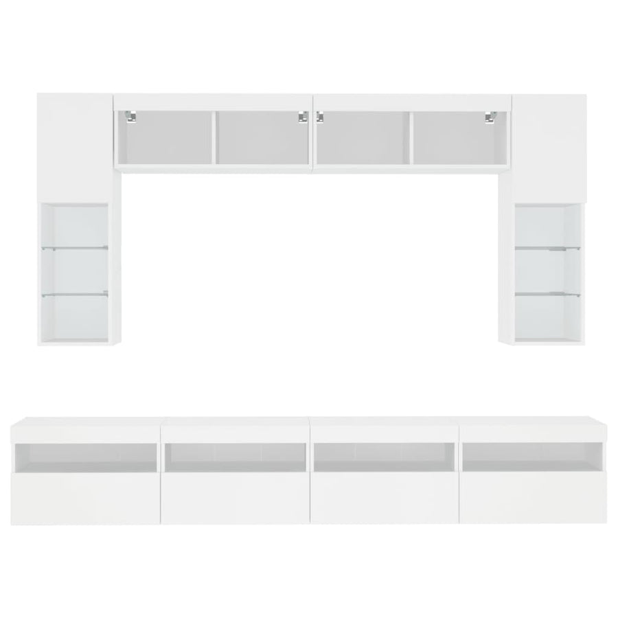 8-Delige Tv-Wandmeubelset Met Led-Verlichting Wit
