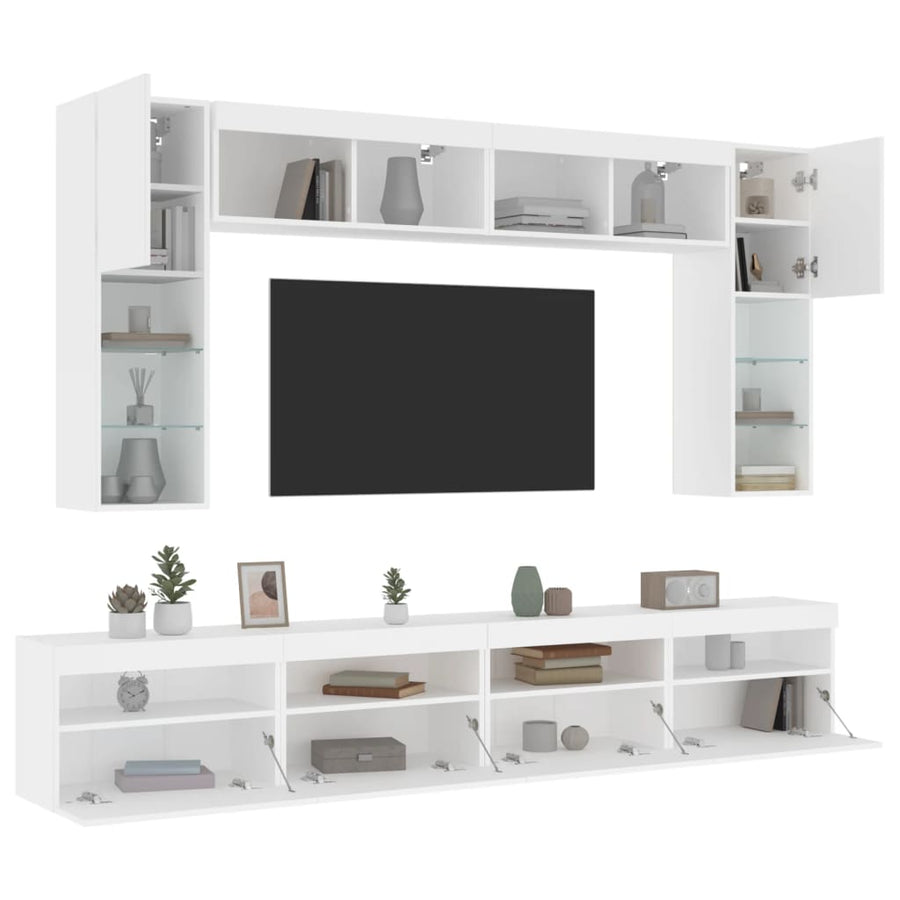 8-Delige Tv-Wandmeubelset Met Led-Verlichting Wit