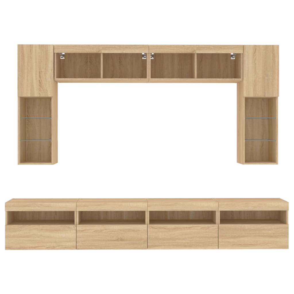8-Delige Tv-Wandmeubelset Met Led-Verlichting Kleur Sonoma eiken