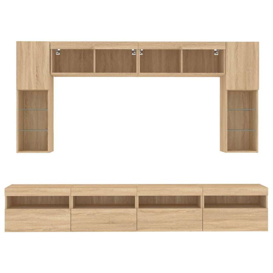 8-Delige Tv-Wandmeubelset Met Led-Verlichting Kleur Sonoma eiken