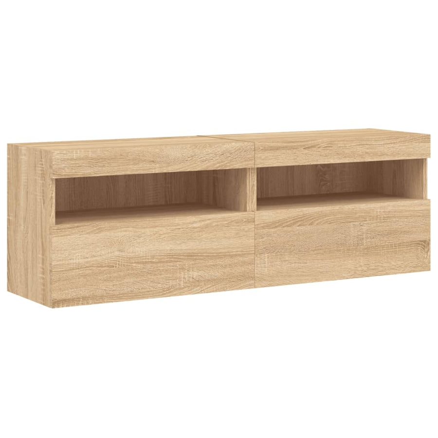 8-Delige Tv-Wandmeubelset Met Led-Verlichting Kleur Sonoma eiken