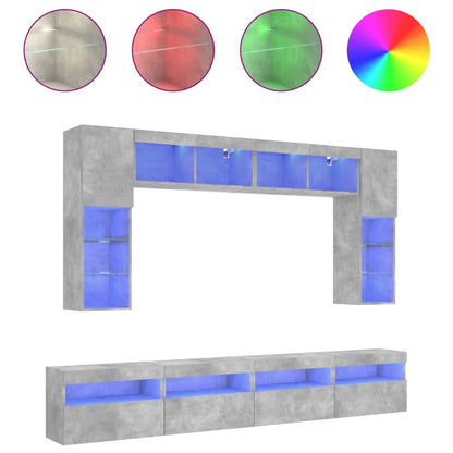 8-Delige Tv-Wandmeubelset Met Led-Verlichting Betongrijs