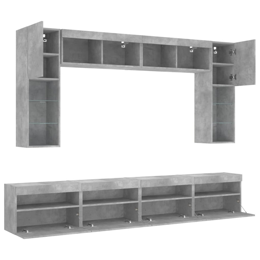 8-Delige Tv-Wandmeubelset Met Led-Verlichting Betongrijs