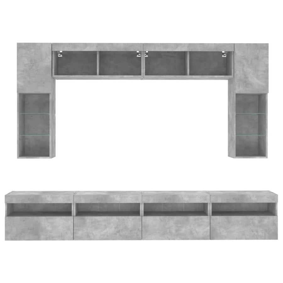 8-Delige Tv-Wandmeubelset Met Led-Verlichting Betongrijs