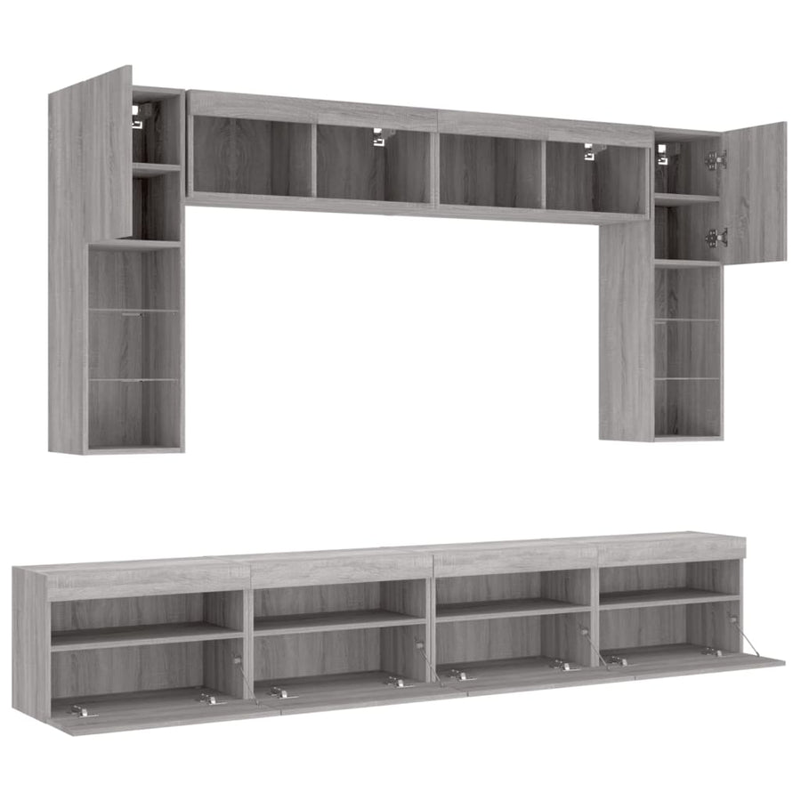 8-delige Tv-wandmeubelset met LED-verlichting grijs sonoma