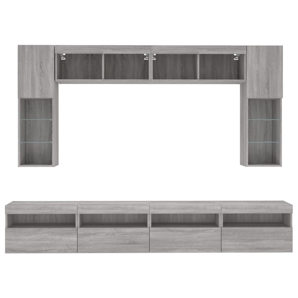 8-delige Tv-wandmeubelset met LED-verlichting grijs sonoma