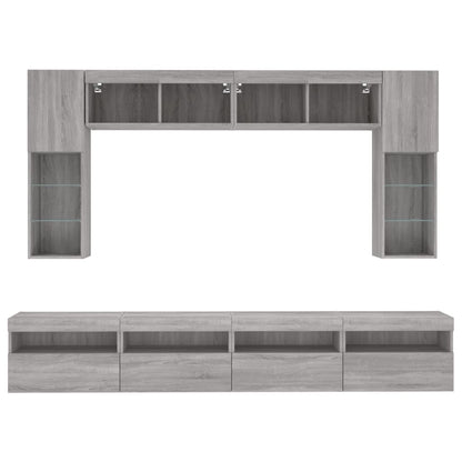 8-delige Tv-wandmeubelset met LED-verlichting grijs sonoma