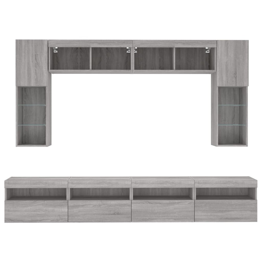 8-delige Tv-wandmeubelset met LED-verlichting grijs sonoma