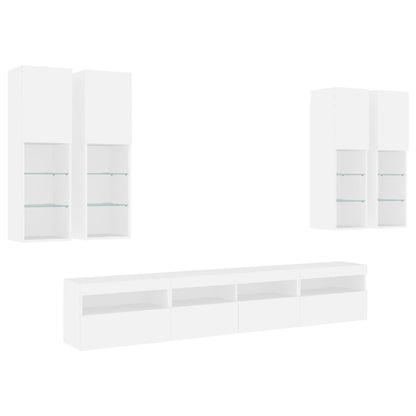7-Delige Tv-Wandmeubelset Met Led-Verlichting Wit
