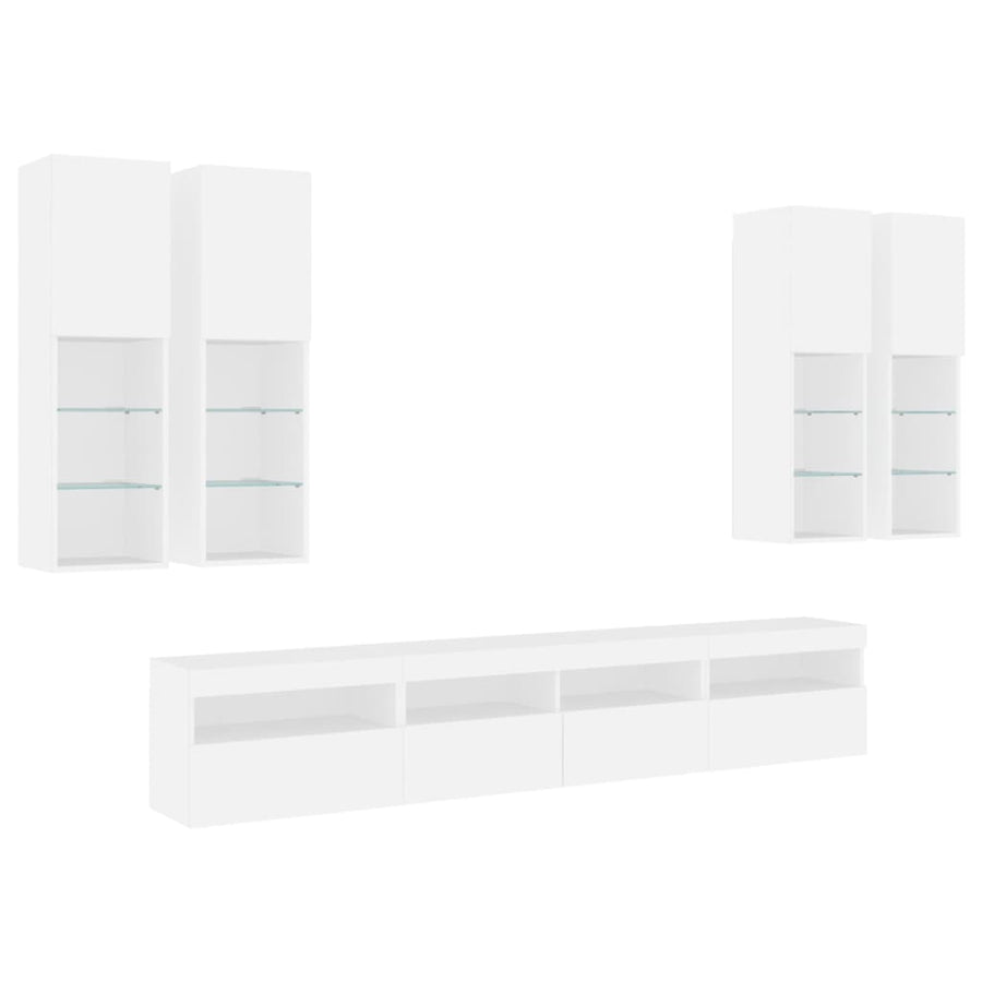 7-Delige Tv-Wandmeubelset Met Led-Verlichting Wit