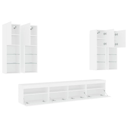 7-Delige Tv-Wandmeubelset Met Led-Verlichting Wit