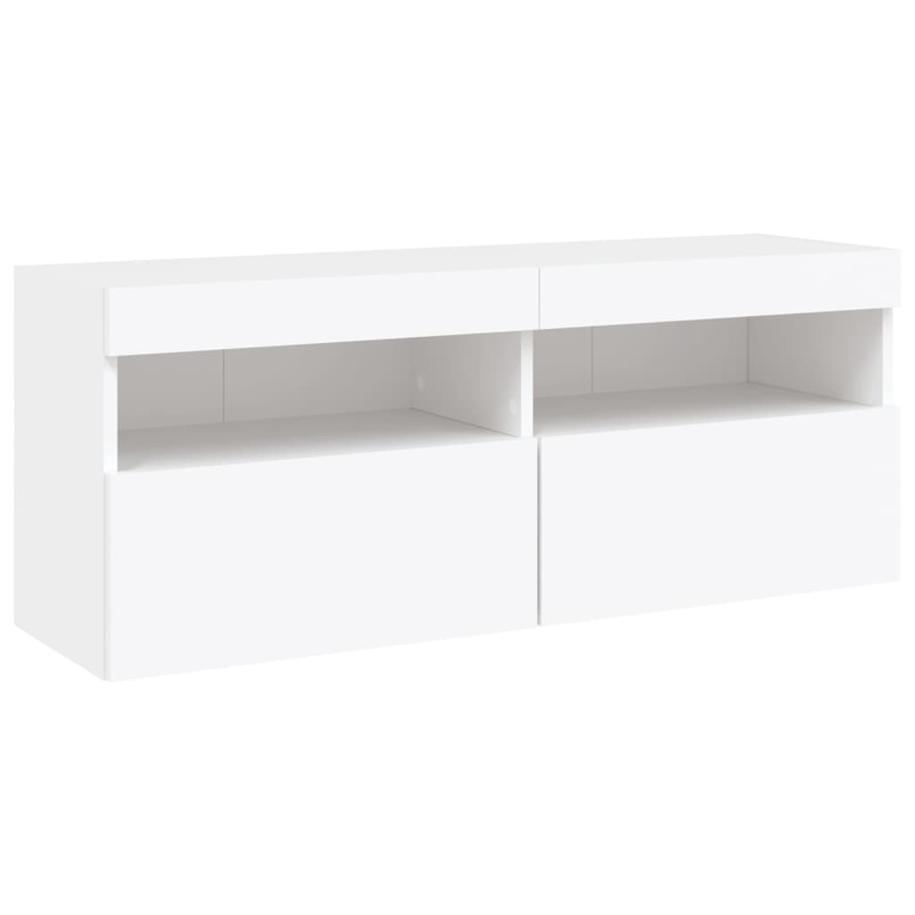 7-Delige Tv-Wandmeubelset Met Led-Verlichting Wit