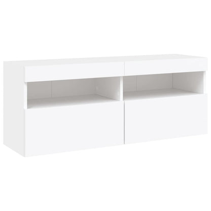7-Delige Tv-Wandmeubelset Met Led-Verlichting Wit