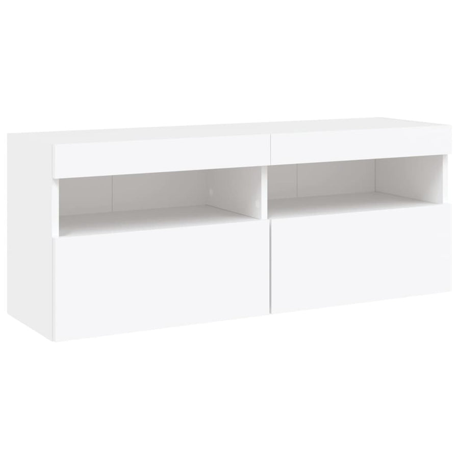 7-Delige Tv-Wandmeubelset Met Led-Verlichting Wit