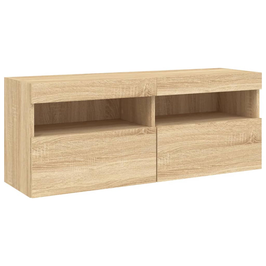 7-Delige Tv-Wandmeubelset Met Led-Verlichting Sonoma Eikenkleur