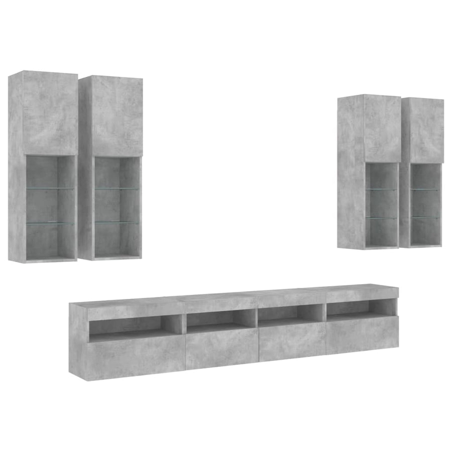 7-delige Tv-wandmeubelset met LED-verlichting betongrijs
