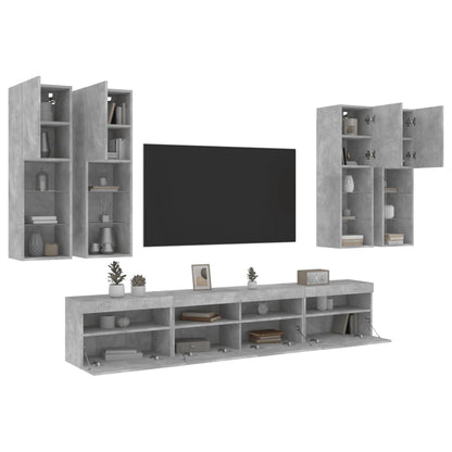 7-delige Tv-wandmeubelset met LED-verlichting betongrijs