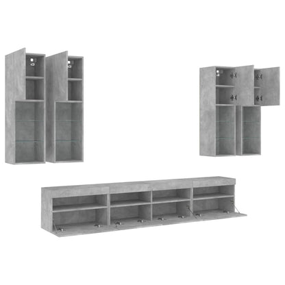 7-delige Tv-wandmeubelset met LED-verlichting betongrijs