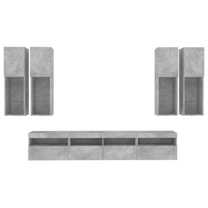 7-delige Tv-wandmeubelset met LED-verlichting betongrijs