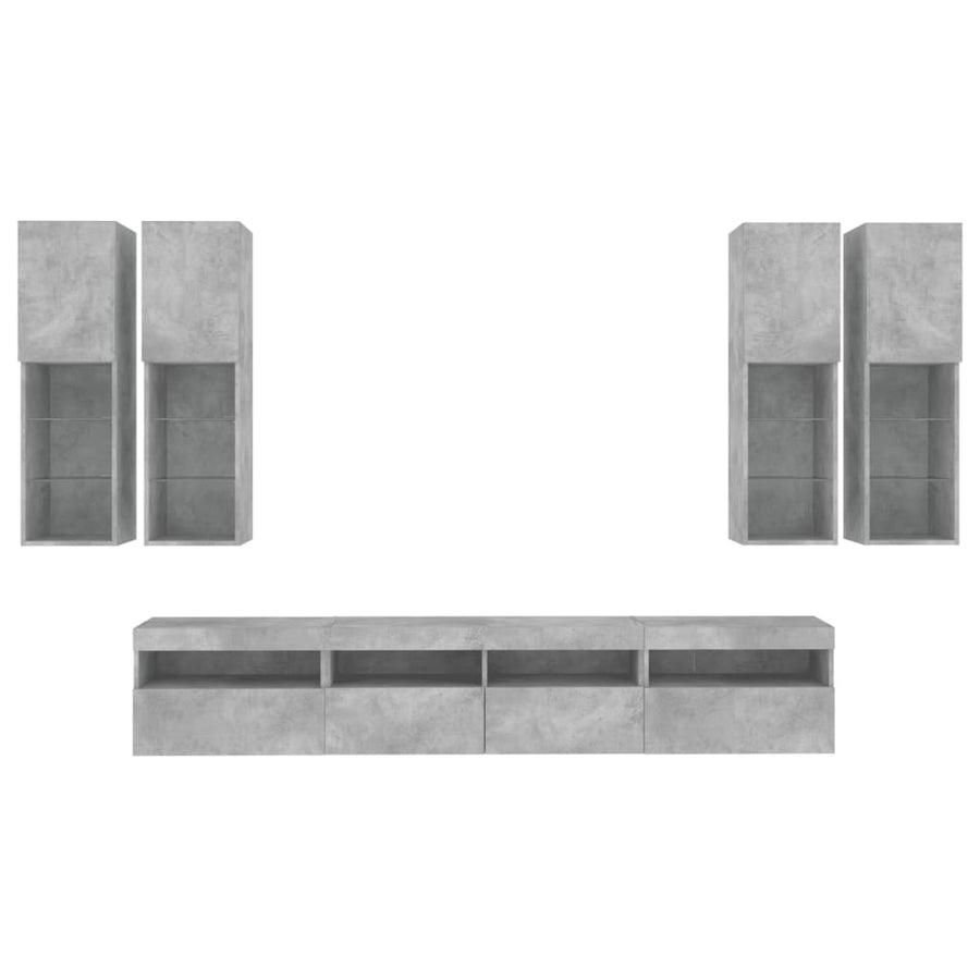 7-delige Tv-wandmeubelset met LED-verlichting betongrijs