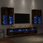7-piece TV wall unit set with LED lighting, smoked oak