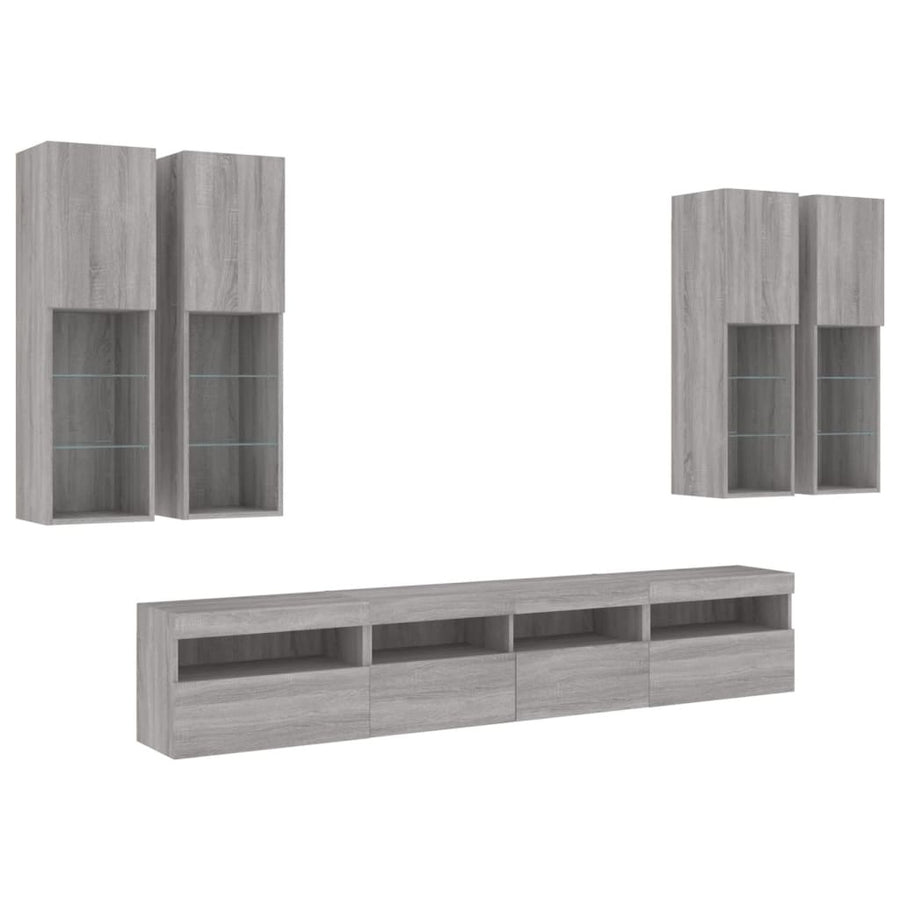 7-delige Tv-wandmeubelset met LED-verlichting grijs sonoma