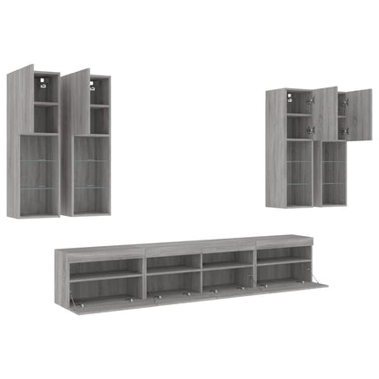 7-delige Tv-wandmeubelset met LED-verlichting grijs sonoma