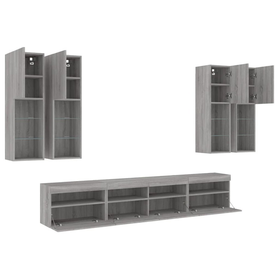 7-delige Tv-wandmeubelset met LED-verlichting grijs sonoma